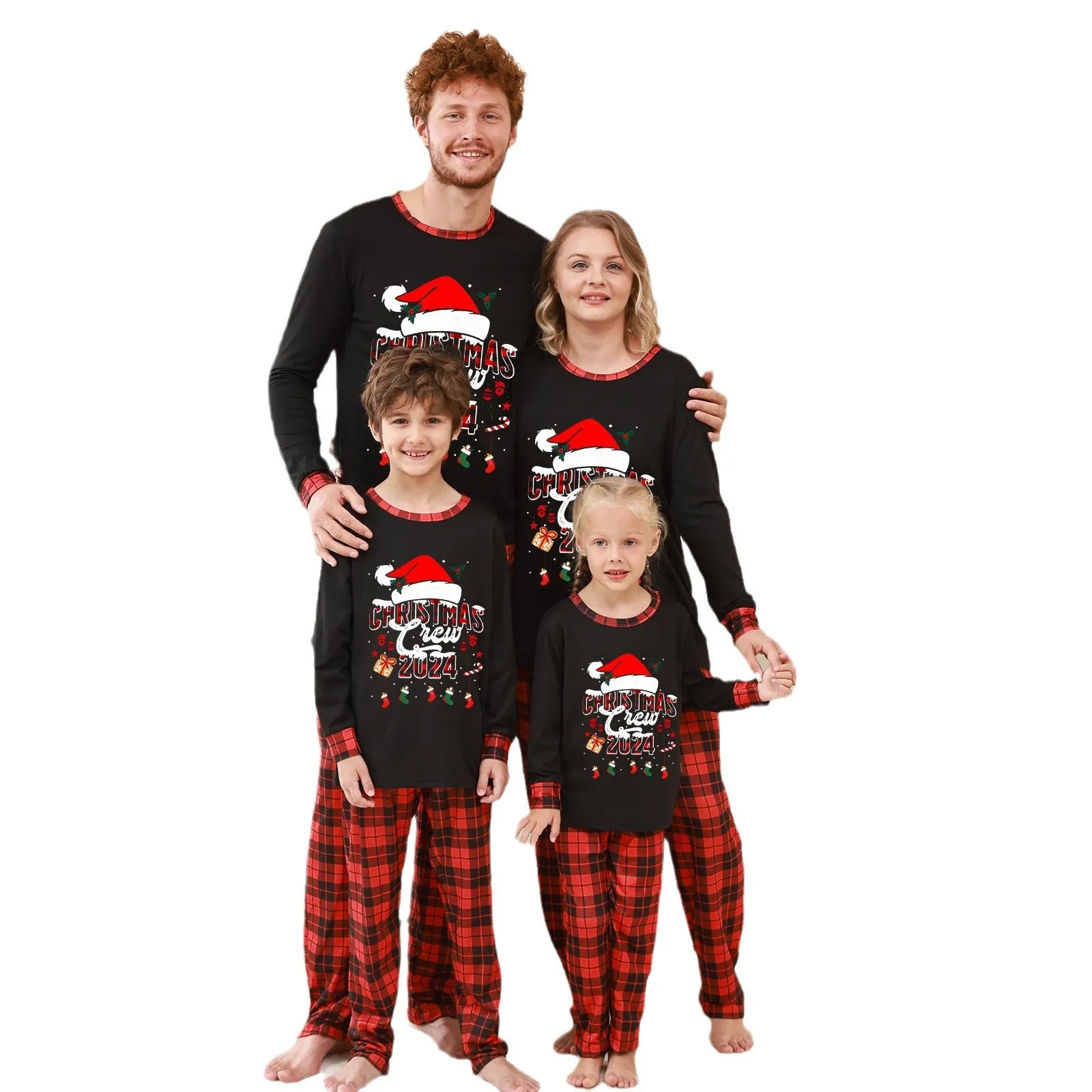 2024 Christmas Plaid Patchwork Print Parent-Child Set