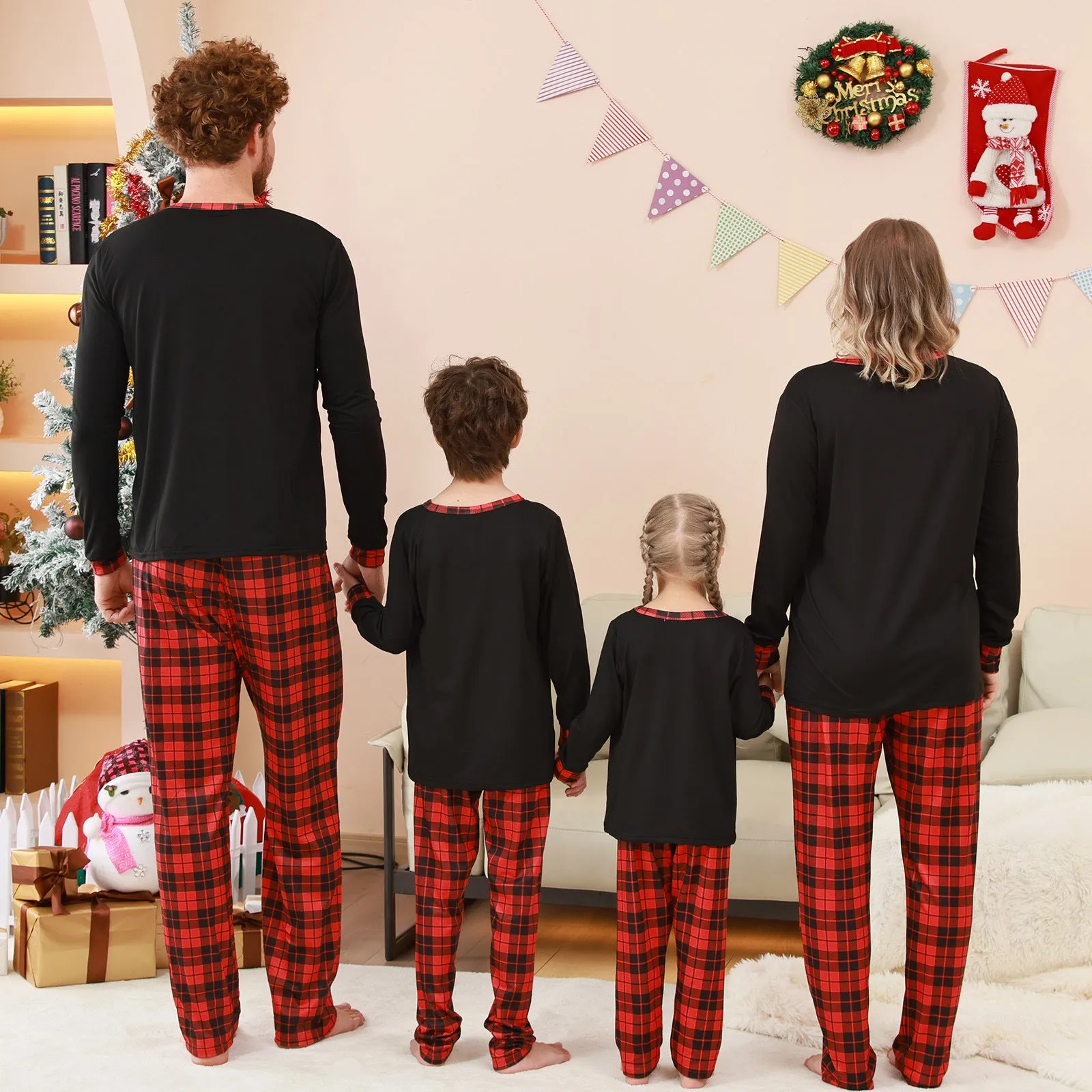 2024 Christmas Plaid Patchwork Print Parent-Child Set