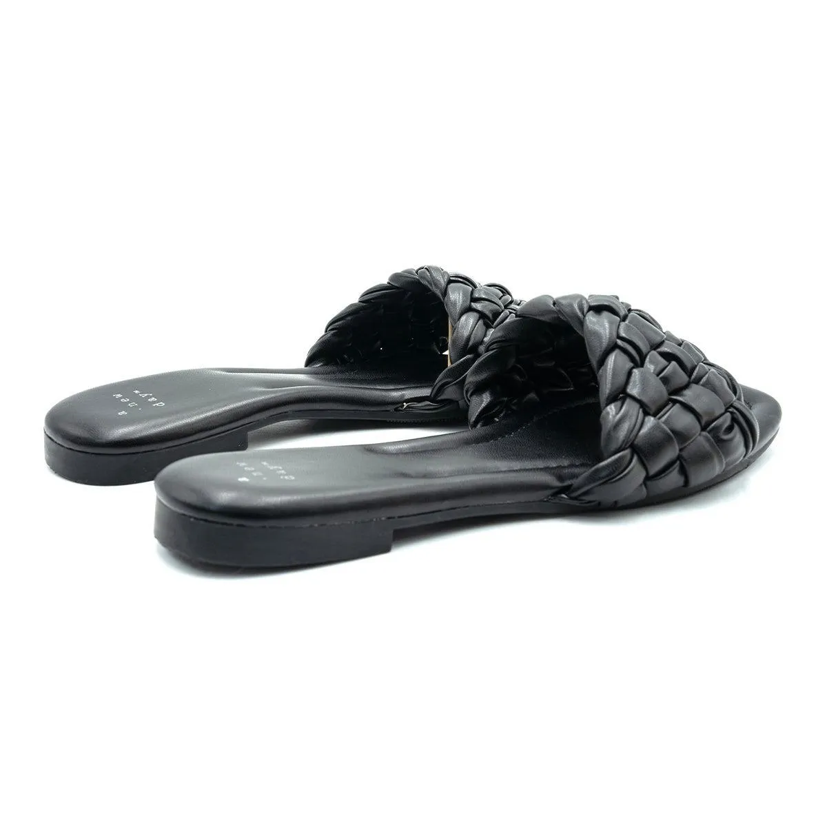 A New Day Braided Flat Sandals Leather Black Colour For Women