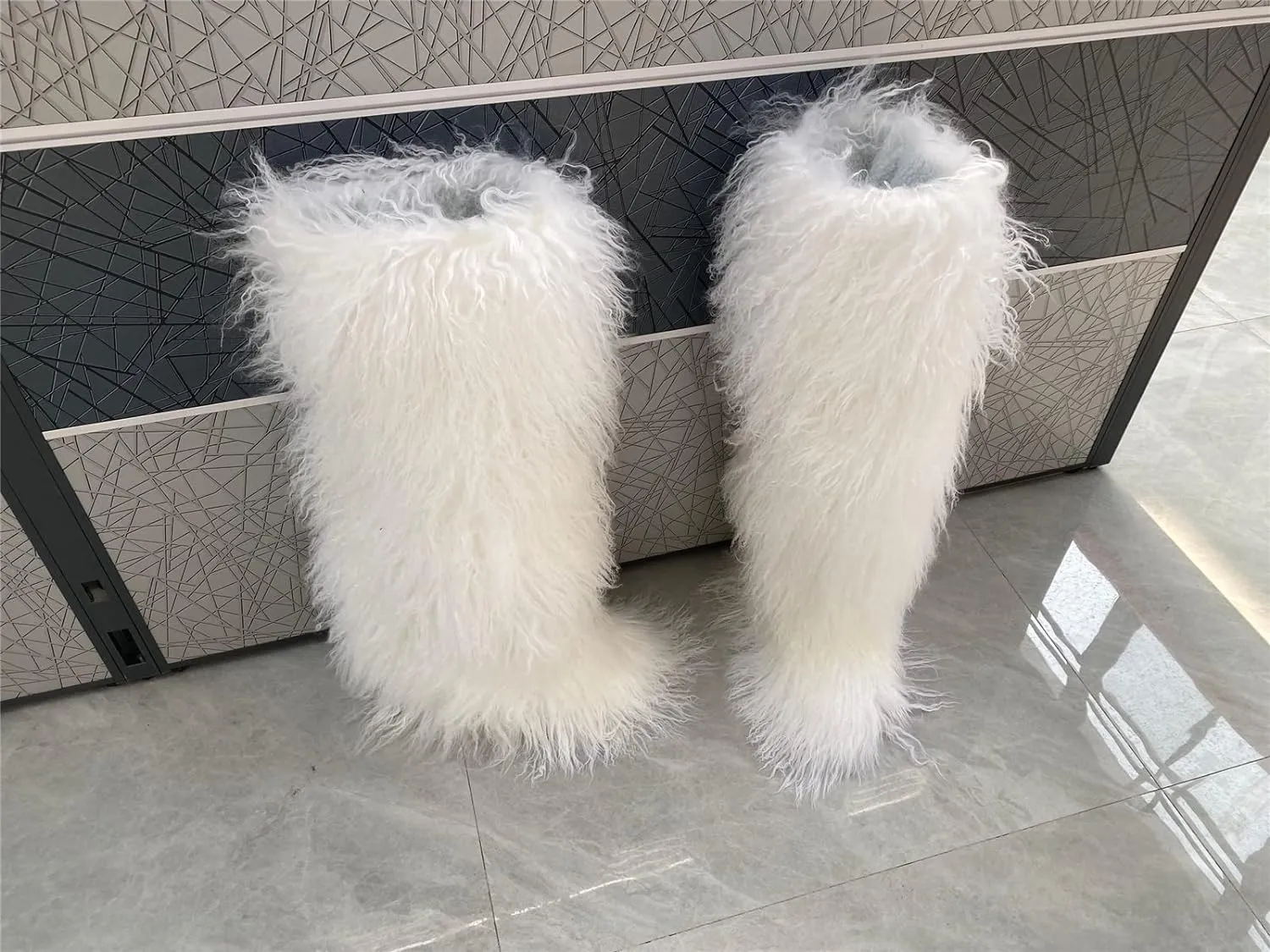 Big Fluffy Thigh Boot For Women Up To The Thigh With Real Mongolian Lamb Fur Long Curly Hair Fur All Over Warm Furry Snow Booties Sexy Hairy Skinning Boots