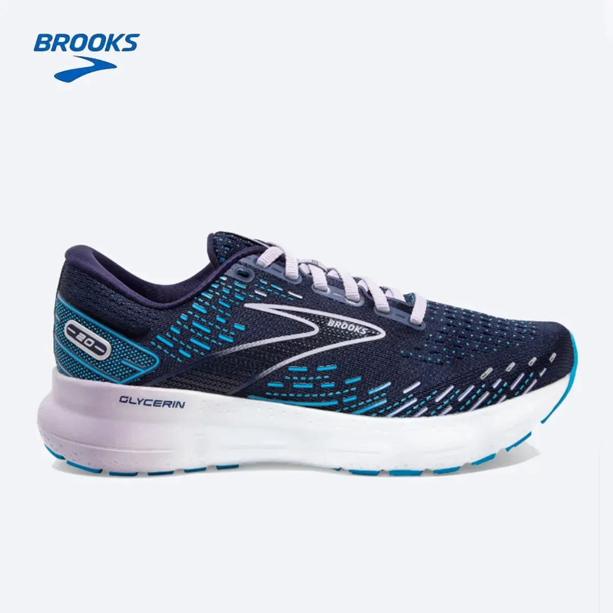 BROOKS Glycerin 20 Running Shoes Light Blue Peacoat Nightlife Men Women Long-Distance Road Sport Training Casual Sneakers