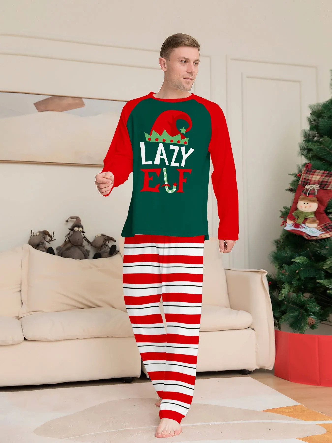 Christmas Hat ELF Printed Stripe Parent-Child Matching Pajamas