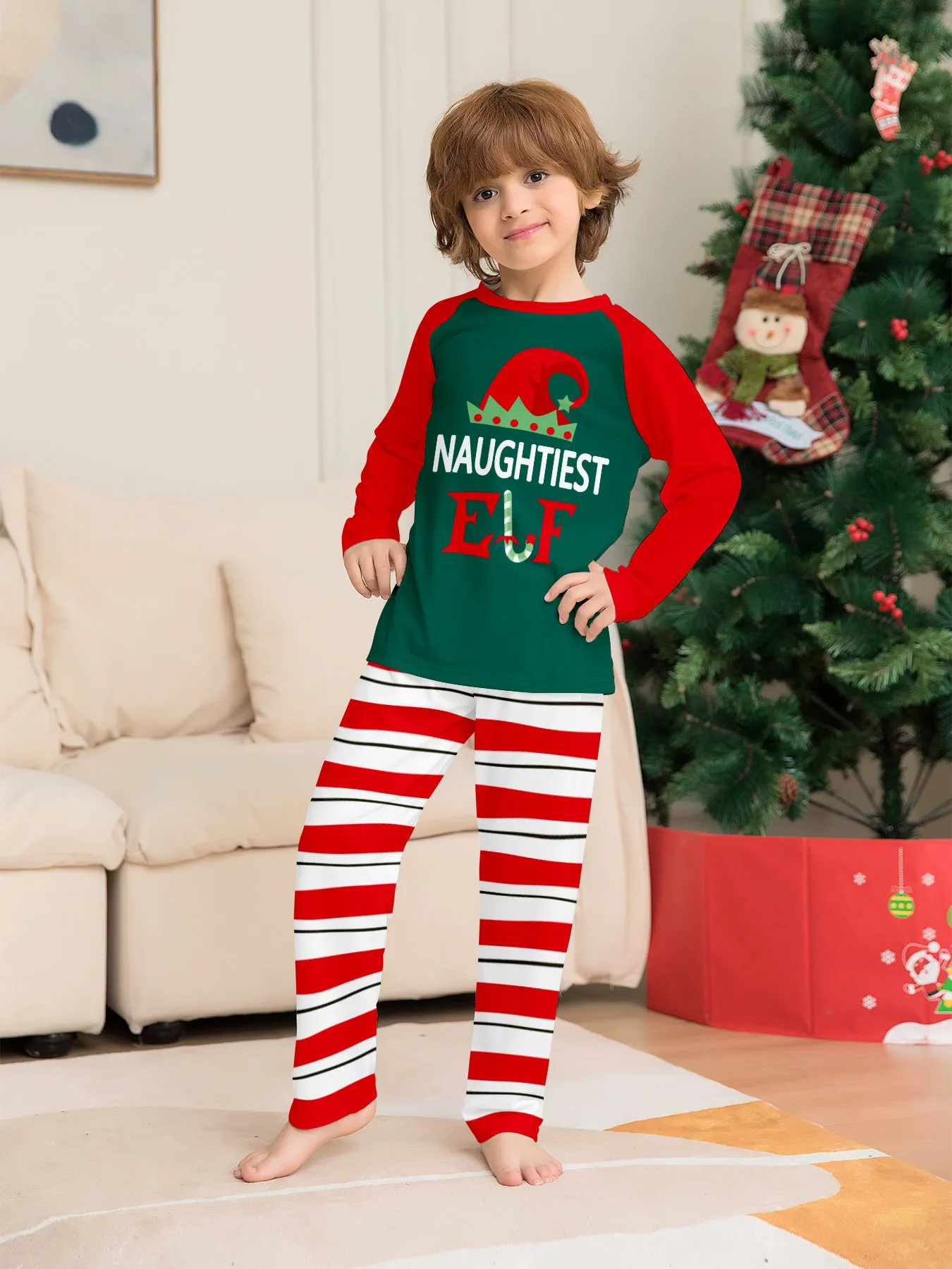 Christmas Hat ELF Printed Stripe Parent-Child Matching Pajamas