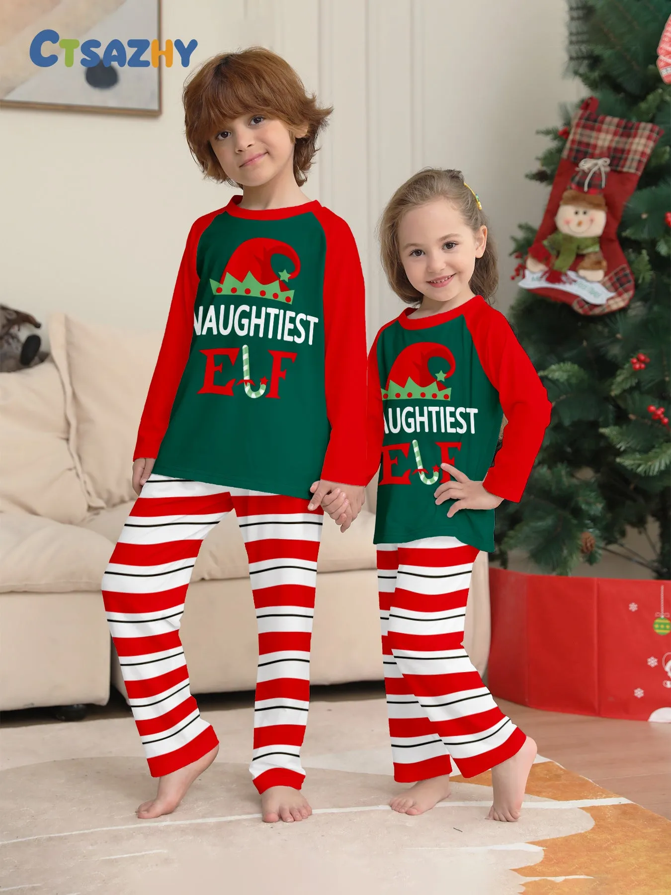 Christmas Hat ELF Printed Stripe Parent-Child Matching Pajamas