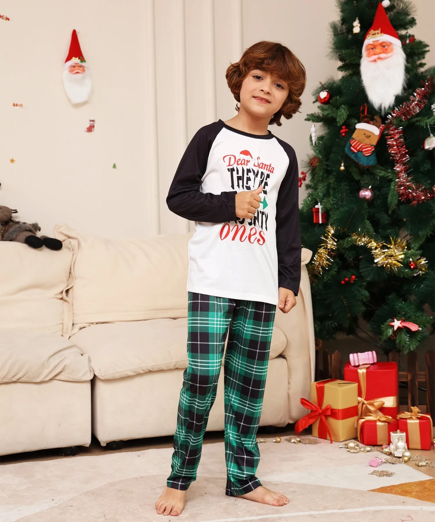 Christmas Parent-Child Classic Plaid Alphabet Cartoon Pajamas