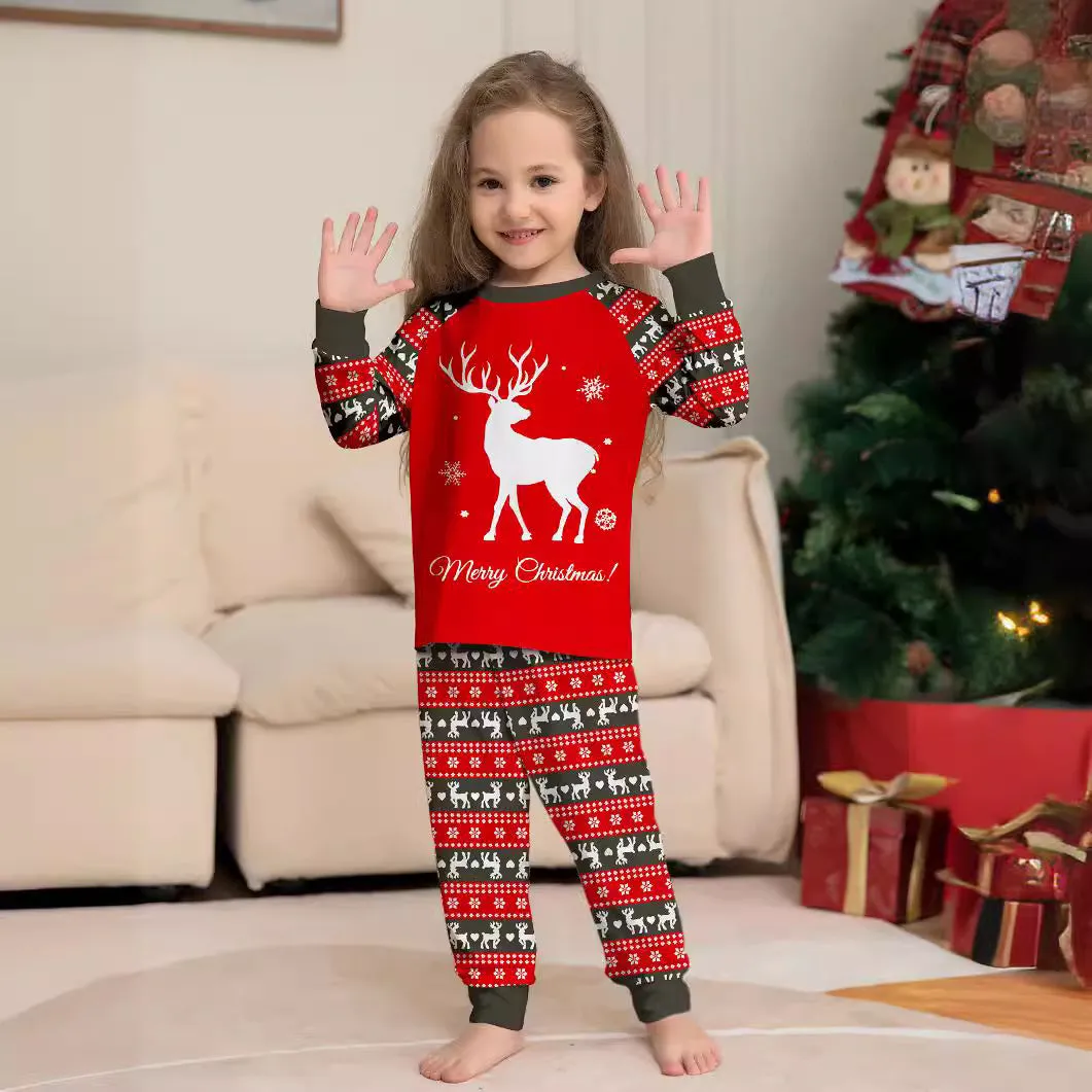 Family Parent-Child White Fawn Printed Pajamas Set