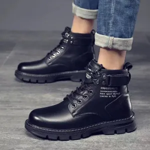 Hnzxzm 2024 Men Leather Shoes High Top Fashion Winter Warm Snow Shoes Motorcycle Ankle Boots Couple Unisex Boots Zapatos De Hombre