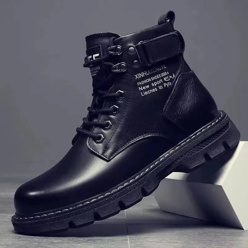 Hnzxzm 2024 Men Leather Shoes High Top Fashion Winter Warm Snow Shoes Motorcycle Ankle Boots Couple Unisex Boots Zapatos De Hombre