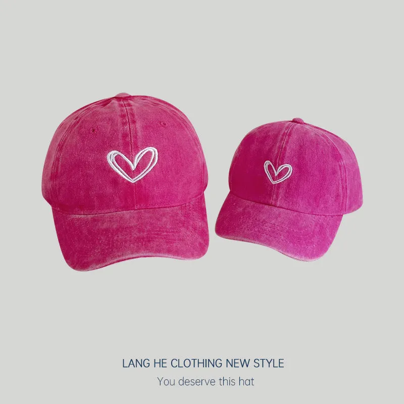 Love embroidered parent-child baseball cap for women washed soft top casual versatile fashion autumn and winter children's duck cap