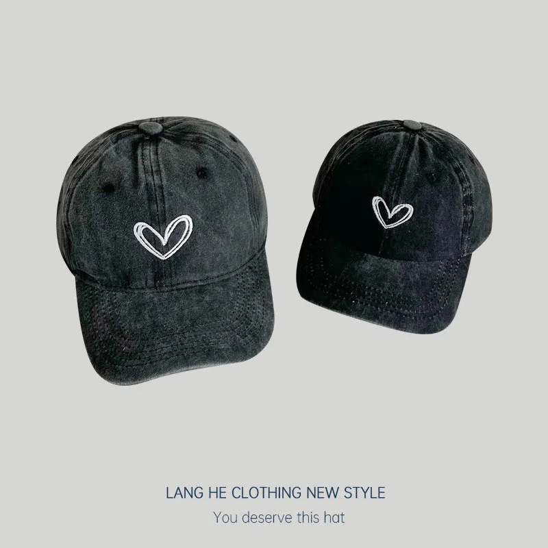 Love embroidered parent-child baseball cap for women washed soft top casual versatile fashion autumn and winter children's duck cap