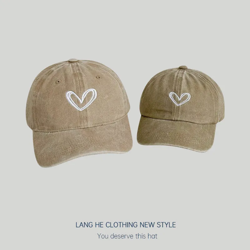 Love embroidered parent-child baseball cap for women washed soft top casual versatile fashion autumn and winter children's duck cap