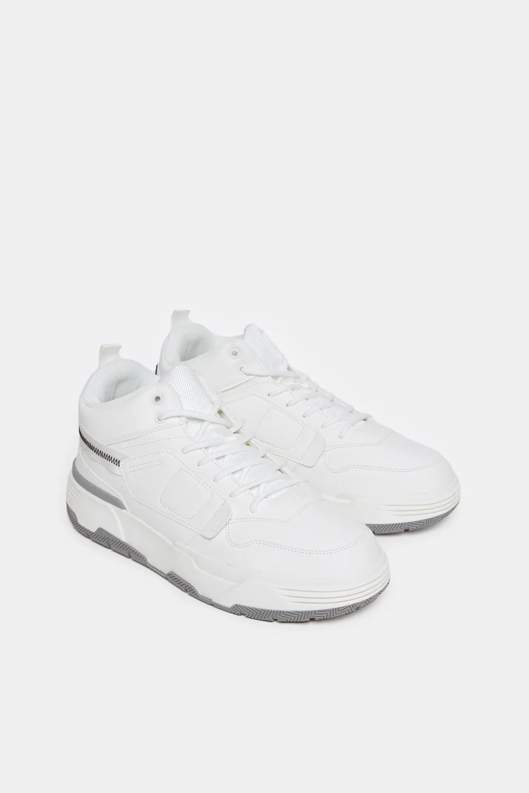 Men White Overlayed High Top Sneakers