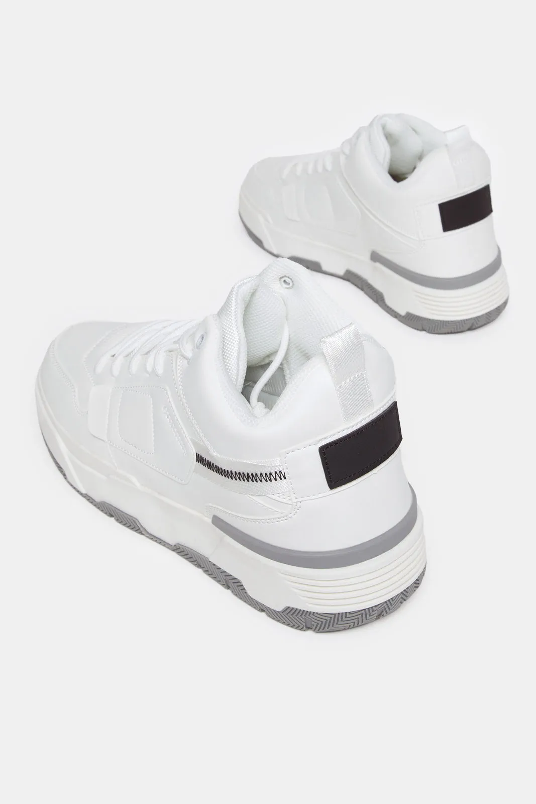 Men White Overlayed High Top Sneakers