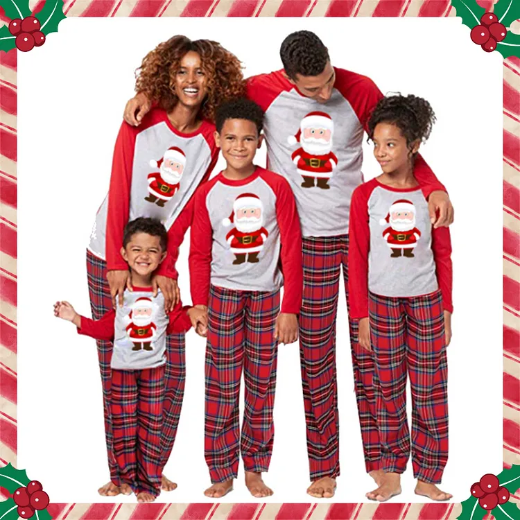 Santa Claus Check Parent-child Pajamas Set