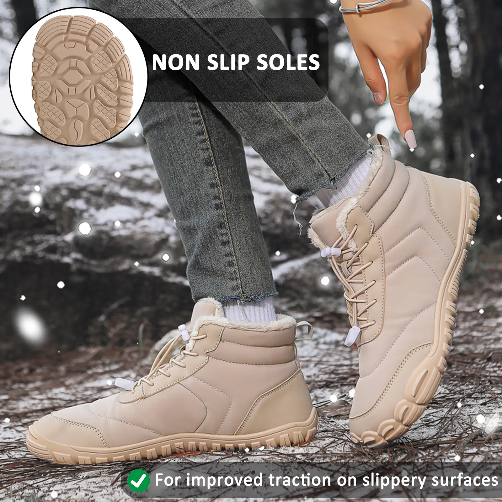 Snow Boots Windproof Cold-Proof Trendy Casual Warm Non-slip & Waterproof Winter Barefoot Shoe (Unisex)