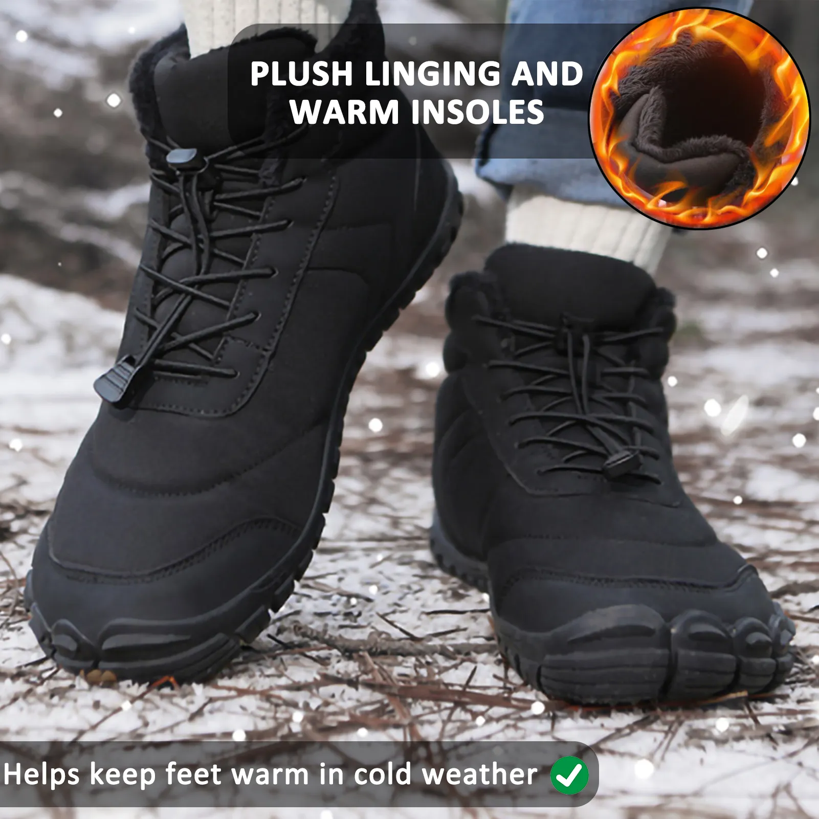 Snow Boots Windproof Cold-Proof Trendy Casual Warm Non-slip & Waterproof Winter Barefoot Shoe (Unisex)