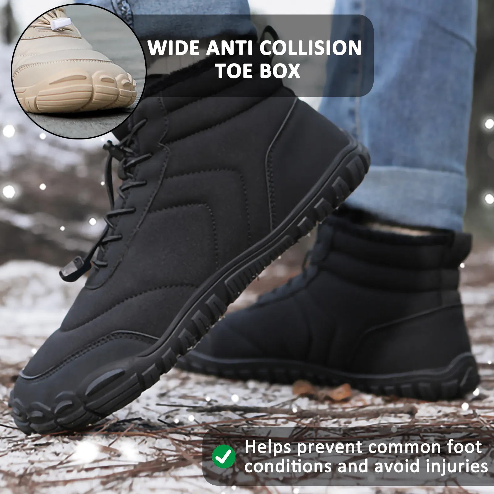 Snow Boots Windproof Cold-Proof Trendy Casual Warm Non-slip & Waterproof Winter Barefoot Shoe (Unisex)