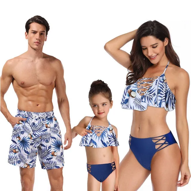 Stylish High Waist Nylon Parent-child Swimwear With Print