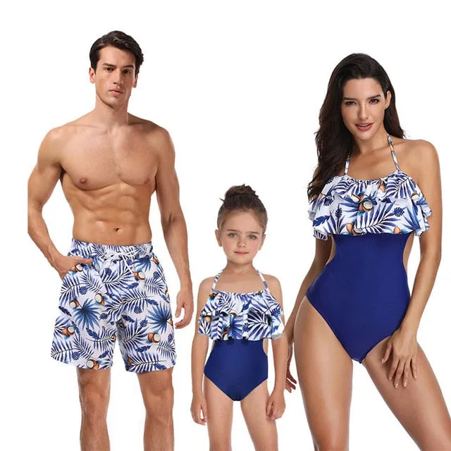 Stylish High Waist Nylon Parent-child Swimwear With Print