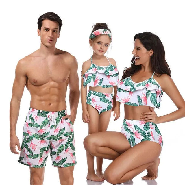 Stylish High Waist Nylon Parent-child Swimwear With Print