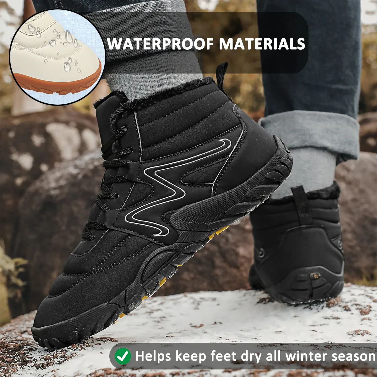 Winter Snow Boots Warm High-Top Hiking Shoes Footwear Non-slip & Waterproof Winter Barefoot Shoe (Unisex)