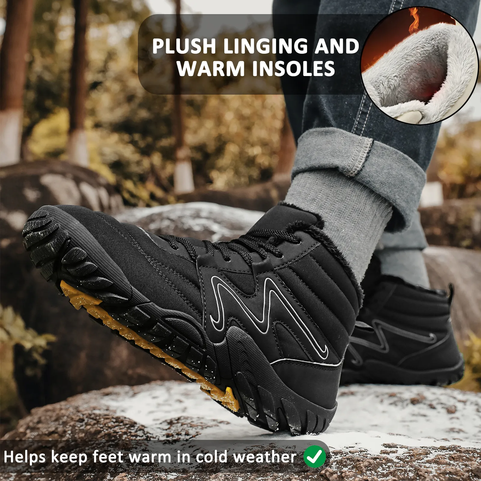 Winter Snow Boots Warm High-Top Hiking Shoes Footwear Non-slip & Waterproof Winter Barefoot Shoe (Unisex)