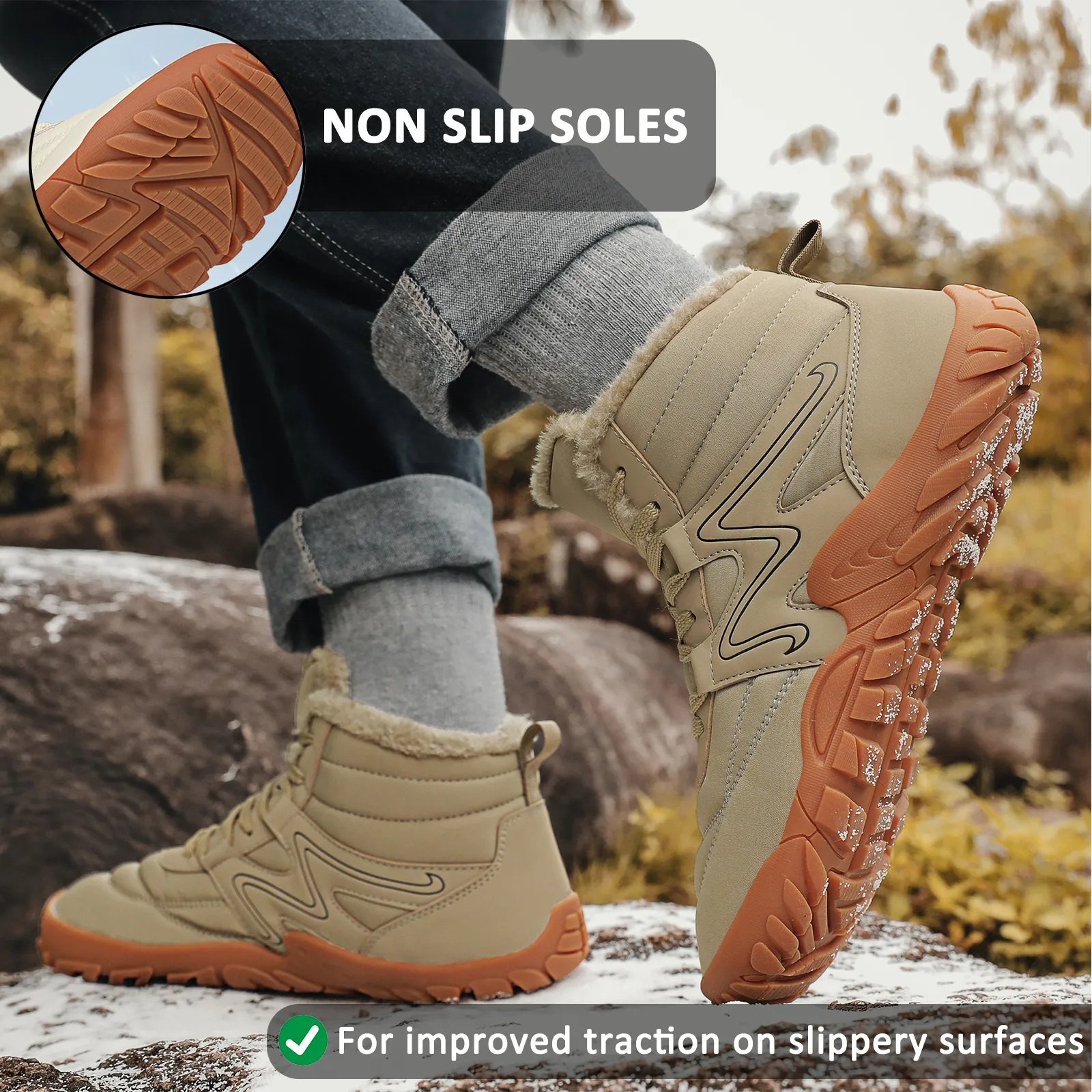 Winter Snow Boots Warm High-Top Hiking Shoes Footwear Non-slip & Waterproof Winter Barefoot Shoe (Unisex)