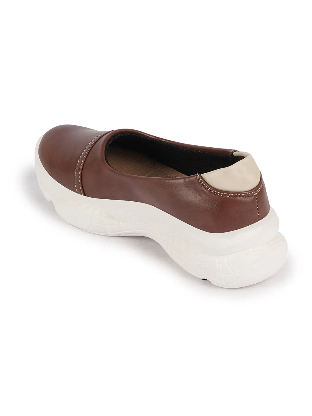 Women Brown Outdoor Fashion Stitched Design Slip On Shoes