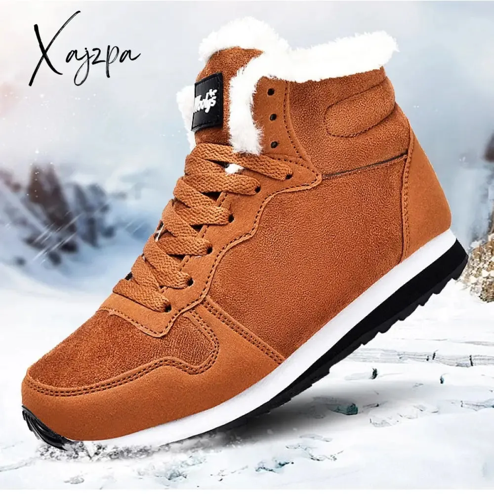 Xajzpa - Men Boots Waterproof Winter Boots Men Lightweight Hight Top Leather Shoes Plus 48 No Slip Warm Snow Boots Plush Women Footwear