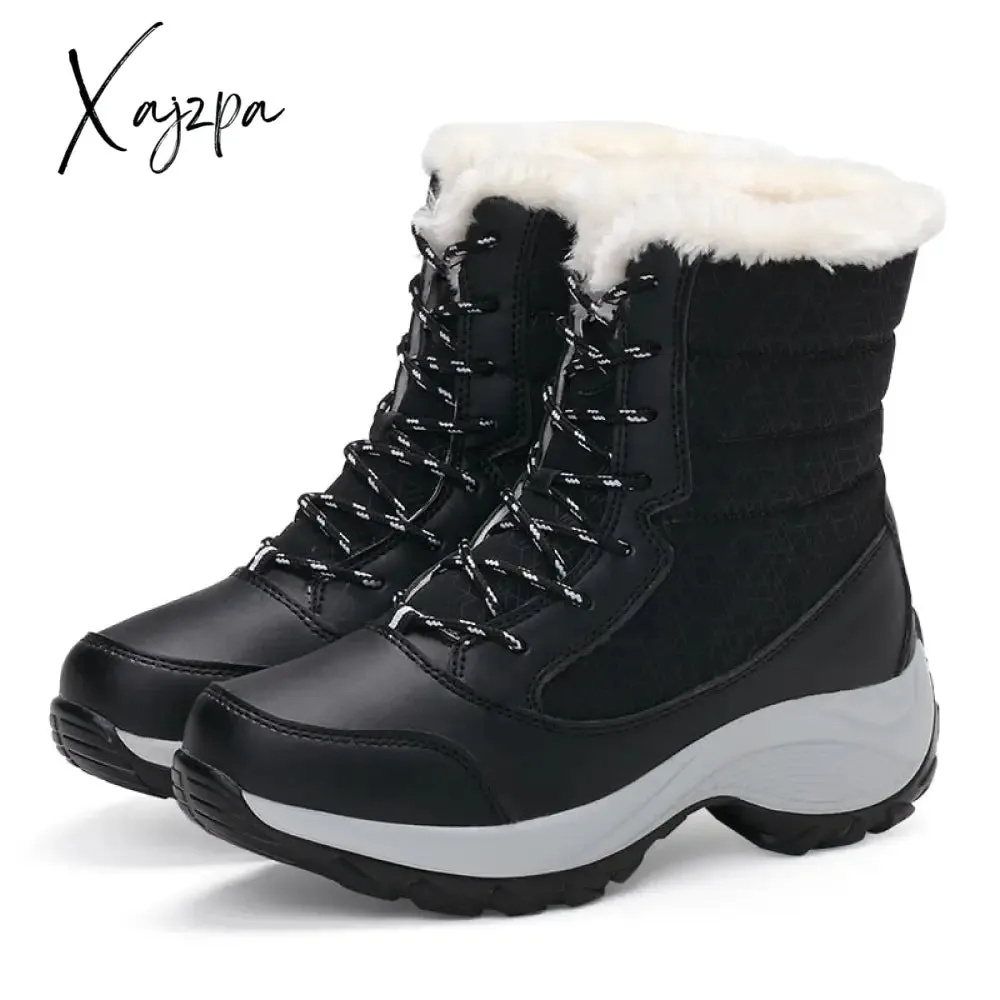 Xajzpa - Women Snow Boots Waterproof Non-slip Designer Female Ankle Boots Platform Keep Warm Fur Ladies Winter Shoes Free Shipping